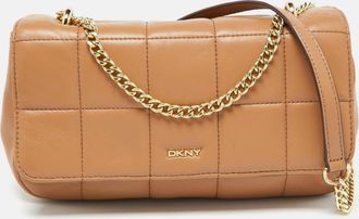 DKNY Dkny Beige Quilted Leather Flap Shoulder Bag
