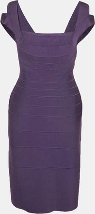 H&eacute;rve L&eacute;ger Purple Stretch Knit Sleeveless Bandage Dress