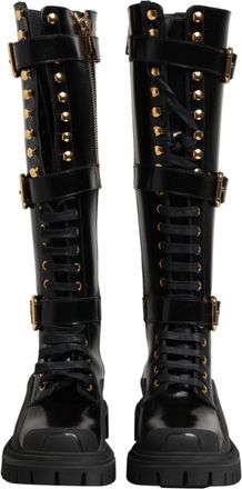 Dolce & Gabbana Black Buckle Embellished Knee High Boots Womens Shoes (Pre-Owned)