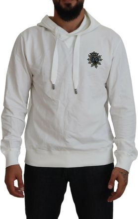 Dolce & Gabbana White Cotton Hooded Sweatshirt Logo Mens Sweater