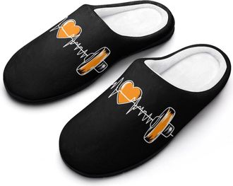 Generic Barbell Weightlifting Heartbeat Womens Slippers Warm House Slippers Indoor House Shoes with Anti-Skid Rubber Sole