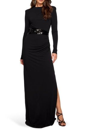 Ramy Brook Samantha Sequined Waist Gown in Black at Nordstrom, Size 00