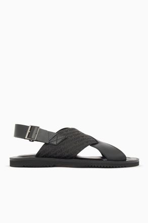 Emporio Armani BACK STRAP LEATHER SANDALS Size: 10, colour: BLACK