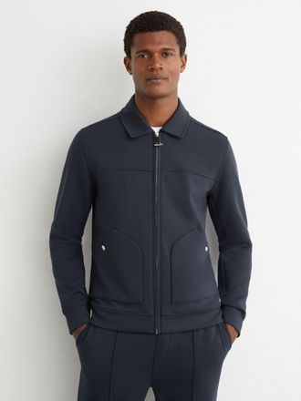 Reiss Airforce Blue Premium Interlock Zip-through Overshirt, Xxl