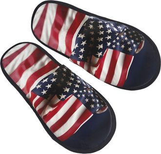 Generic Cosy House Shoes Firefighter American Flag print Fluffy Slipper Fluffy Winter Slippers for Guest Indoor Family M