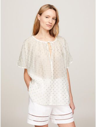 Tommy Hilfiger Womens Fil Coupe Gathered Top - White - 2