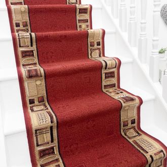 Runrug Stair Runner Carpet - Durable, Non-Slip, 7mm - Jena in Red | Size: 100 cm x 480 cm