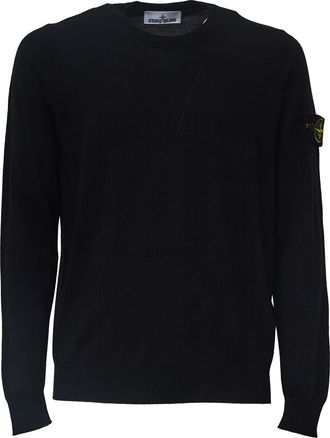 Stone Island Ribbed Neckline Black Pure Rws Wool Sweater