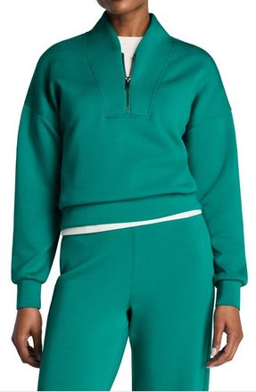Spanx AirEssentials Shawl Collar Quarter Zip Sweatshirt in Jade at Nordstrom, Size X-Large