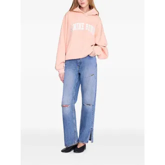 Anine Bing Logo-Embroidered Cotton Hoodie - Pink