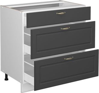 Vicco Mueble Bajo De Cocina Fame-line, Antracita-oro, 80 Cm Con 3 Cajones, Et Roble