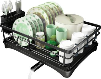 OEM Escurridor De Un Solo Nivel Para Colocar Sobre El Fregadero, De Acero Inoxidable Negro, Con Boquilla Giratoria De 360&deg; Y Tapa
