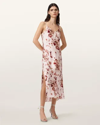 AllSaints Melody Floral Silk Blend Midi Slip Dress