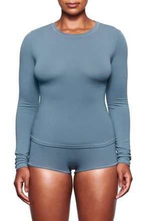 SKIMS Stretch Cotton Jersey Long Sleeve T-Shirt in Kyanite at Nordstrom, Size Large