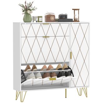 OEM Mueble Zapatero Moderno Con 2 Cajones Abatibles Armario Y Estantes Ajustables Para 10-14 Pares De Zapatos Blanco