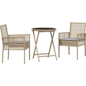 vidaXL Juego Bistro De Jard&iacute;n 3 Pcs Beige Polirat&aacute;n Vidaxl