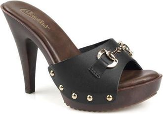 Candie's Giulianna Platform Slide Sandal in Black Leather at Nordstrom, Size 10