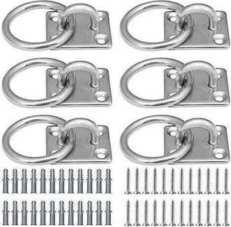 OEM Juego De 6 Ojales De Acero Inoxidable, Ojales Cuadrados Con Anillo Plateado, Gancho De Techo Con 24 Tornillos Y 24 Tubos De Expansi&oacute;n, Para Cuerda De 