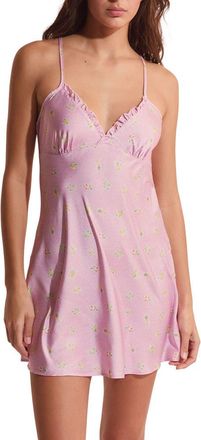Etam Baie Floral Ruffle Trim Nightgown in Imp Fond Rose at Nordstrom, Size X-Large