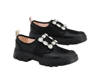 Roger Vivier Black Leather Walkie Viv Flats Size 40.5