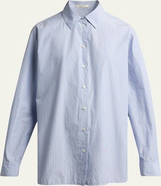 The Row Sisilia Striped Cotton Poplin Button-Front Shirt