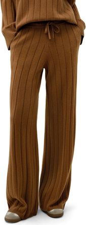 LilySilk Women Pure Cashmere Pants Wide Leg Rib Knit Trousers Bottom for Winter Warm Soft Cinnamon Small