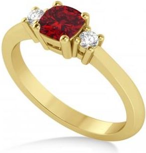 Allurez Cushion Ruby & Diamond Three-Stone Engagement Ring 14k Yellow Gold (0.60ct)