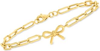 Canaria Canaria 4mm 10kt Yellow Gold Paper Clip Link Bracelet With Bow Charm