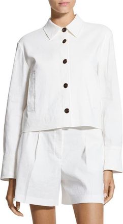 Theory Linen Blend Crop Shirt Jacket in White at Nordstrom, Size X-Large