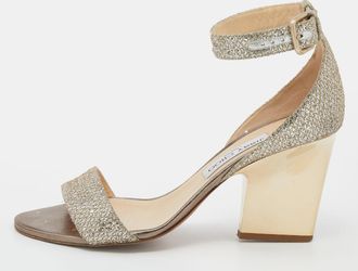 Jimmy Choo London Metallic Gold Glitter Ankle Strap Sandals