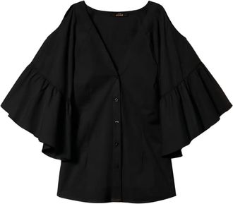 Twin-Set Popeline blouse met fladdermouwen - Zwart