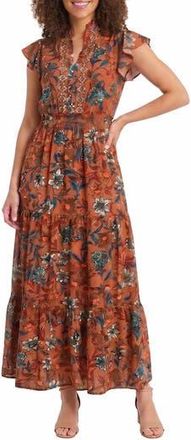 London Times Ruffle Flutter Sleeve Dress in Tandoori Spice/melon at Nordstrom Rack, Size 10