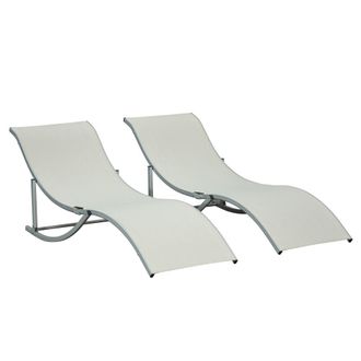 OUTSUNNY Set 2 tumbonas plegables 165x61x63 cm crema