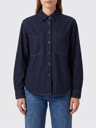 Frame Denim Camicia regular fit in denim di cotone con tasca a toppa e orlo curvo