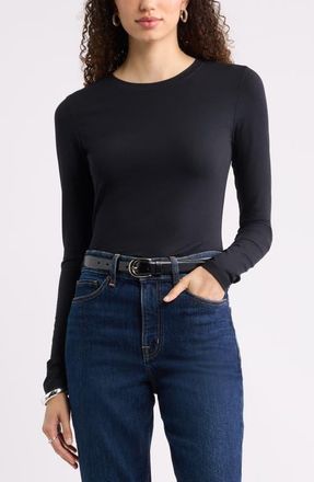 Nordstrom Pima Cotton & Tencel Modal Long Sleeve T-Shirt in Black at Nordstrom, Size Xx-Small