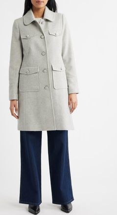 CeCe by Cynthia Steffe Herringbone Flap Pocket Coat in Light Grey Herringbone at Nordstrom, Size X-Small
