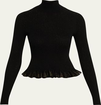 Ulla Johnson Yulia Ruffle Sparkly Knit Turtleneck