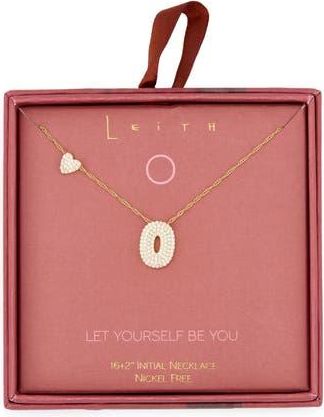 Leith Cubic Zirconia Heart & Bubble Initial Pendant Necklace in O- Clear- Gold at Nordstrom Rack
