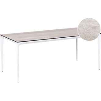 Beliani Mesa De Comedor De Jard&iacute;n Con Tablero De Hpl Y Estructura De Aluminio Resistente A Los Rayos Uv Agua &Oacute;xido Blanco/gris Claro Sovareto