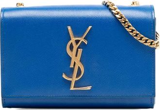 Saint Laurent Borsa a tracolla Kate in pelle Grain de Poudre piccola con monogramma 2014 - Blu