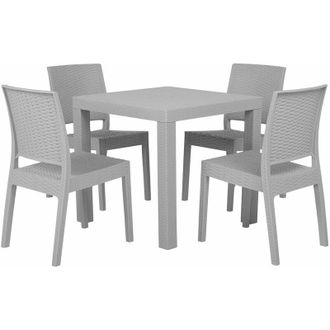 Beliani Set da Giardino Tavolo Quadrato e 4 Sedie Rattan Grigio Chiaro 80 x 80 cm Fossano
