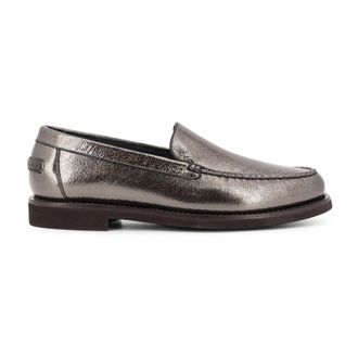 Brunello Cucinelli Loafers, female, Gray, 7 UK, Penny Laminated Leather Loafer