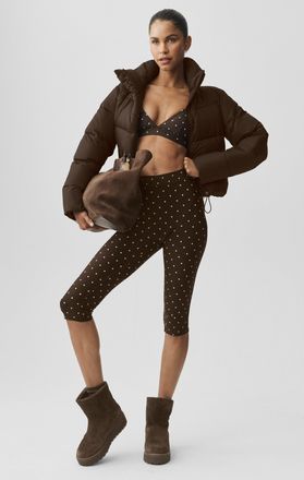 Alo | Airlift Polka Dot High-Waist Iconic 90s Capri Pants in Espresso/White, Size: Medium