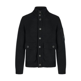 C.P. Company Lambswool GRS Button Lens Jumper - male - C.P. Company - Cardigans - Black - 2XL - Knitwear