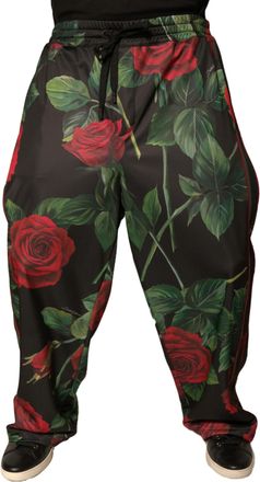 Dolce & Gabbana Mens Black Floral Polyester Jogger Sweatpants Pants