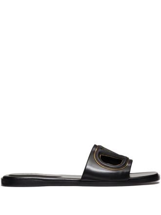 Valentino Garavani VLogo cut-out leather slides - women - Calf Leather/Calf Leather/Lambskin - 35.5 - Black