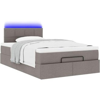 vidaXL Cama Otomana Con Colch&oacute;n Y Luces Led Tela Gris Taup&eacute; 120x190cm Vidaxl