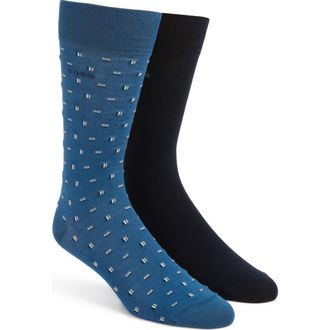 BOSS Assorted 2-Pack Geo & Solid Cotton Blend Dress Socks in Bright Blue at Nordstrom, Size 7-13