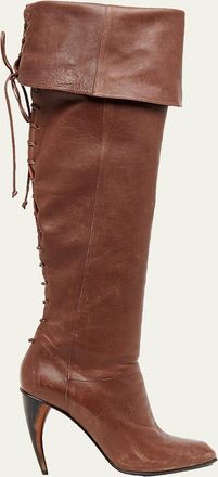 Alexander McQueen 105mm Horn Leather Knee-High Boots