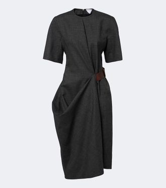 Bottega Veneta Abito midi in lana con pelle